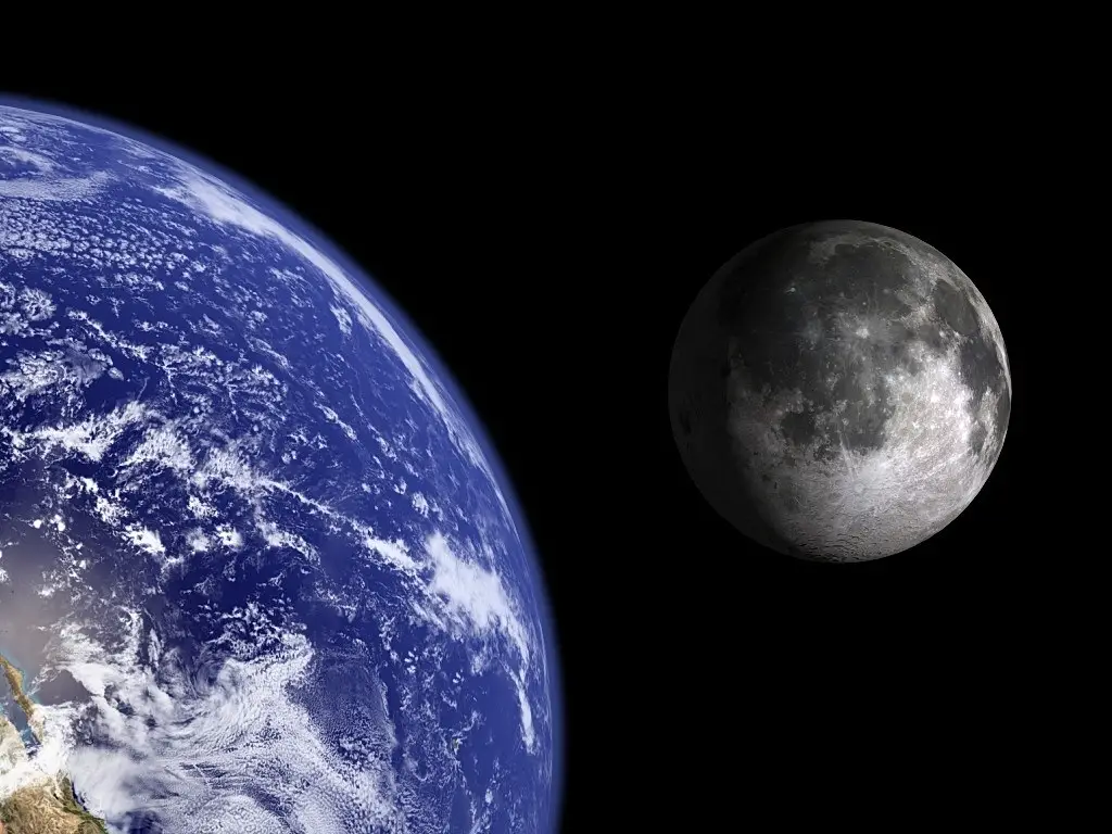 Earth and Moon to scale.